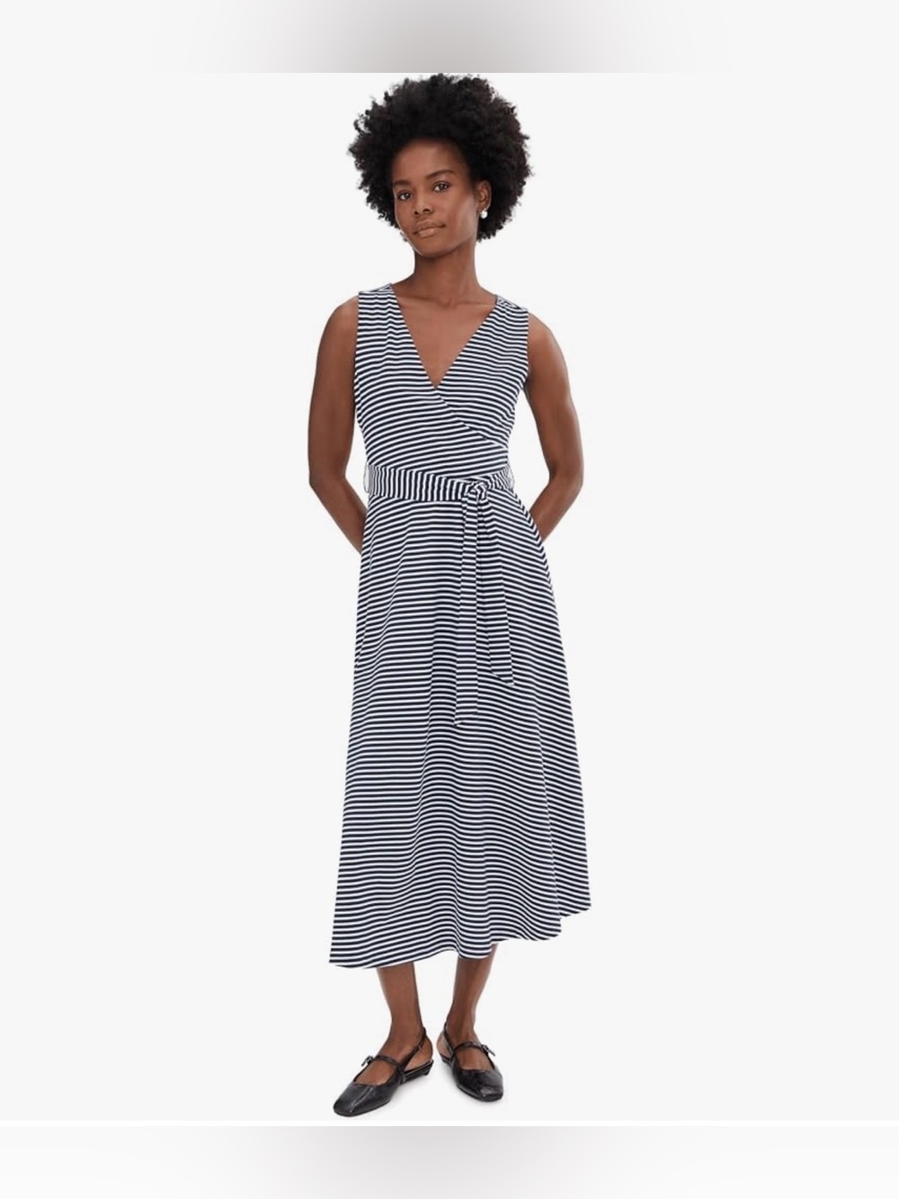 Pact Fit & Flare Easy V-Neck Dress Striped Organic Cotton Capsule Cottage Sz XL